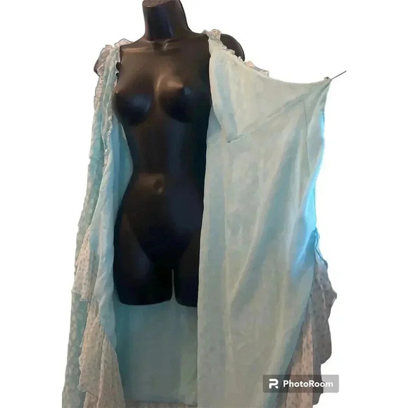 Maternity A Pea In The Pod Blue Sleeveless, Long Nursing Wrap/Robe Size Small - Picture 7 of 14